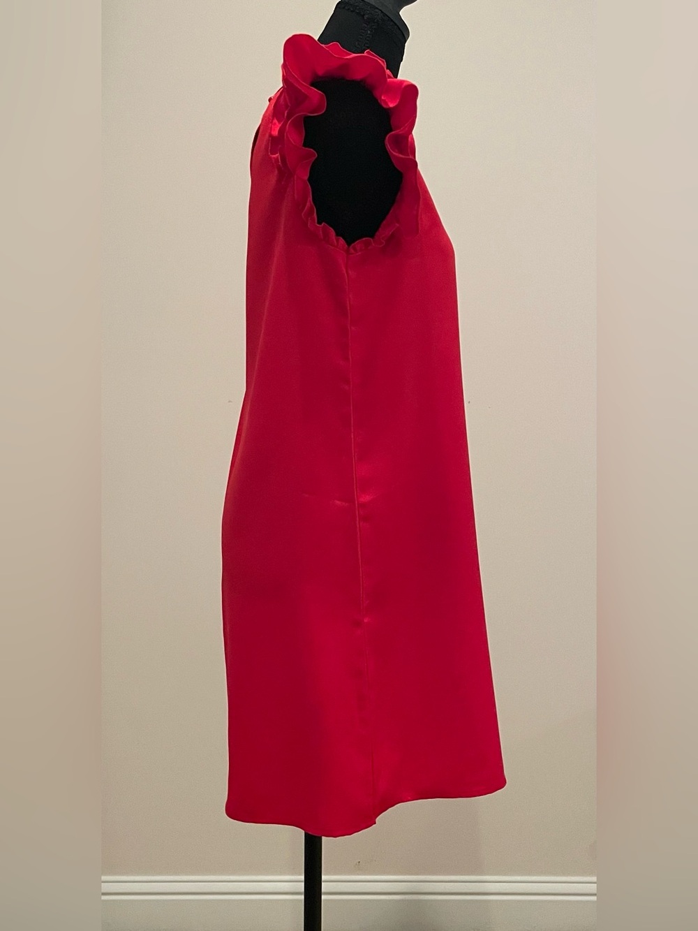 Red Ruffle Sleeve Shift Dress - Picture 3 of 4